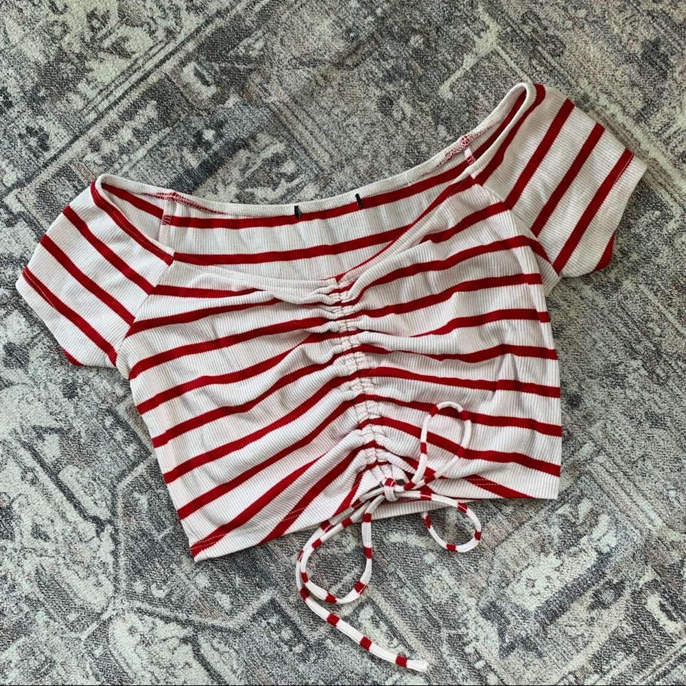 Summer Red and white striped knitted nautical crop top